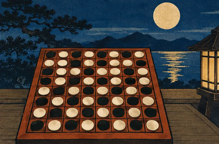 対局終了後の盤面を浮世絵風に表現した、静かな情景